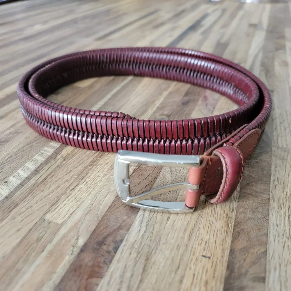 Status 12201 Center Stitch Braided/Woven Belt Leather Belt Single Prong Buckle